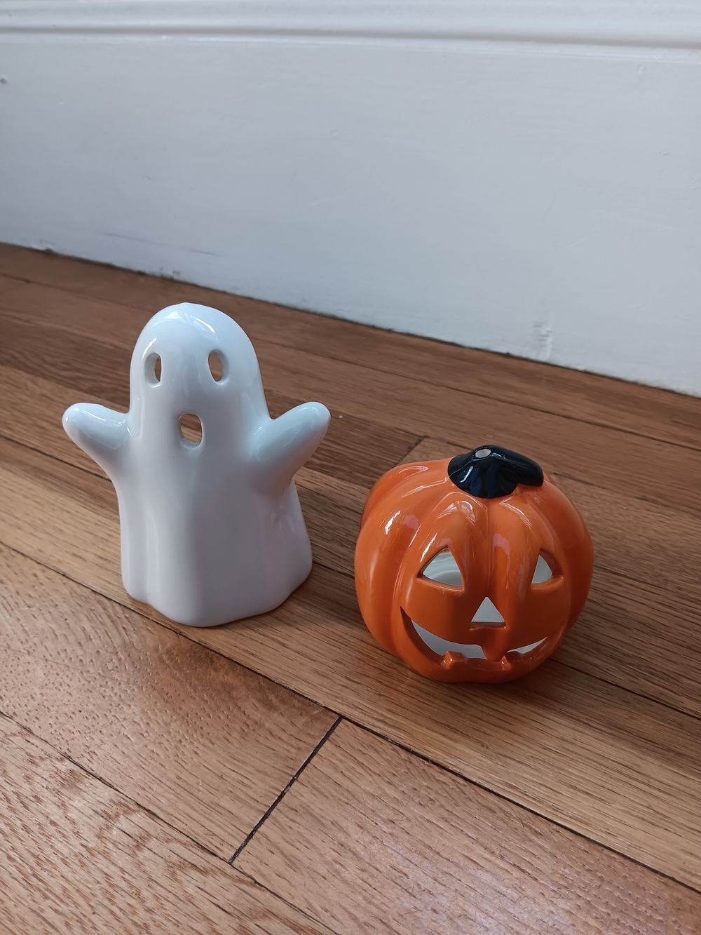 Halloween Ceramic Ghost and Orange Pumpkin Decoration
